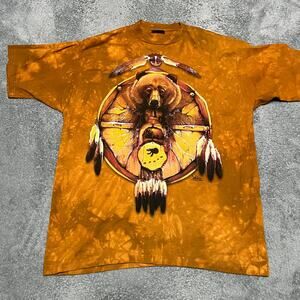 Vintage Bear Shirt L XL Orange Brown Grizzly Bear Tie Dye The Mountain Wildlife